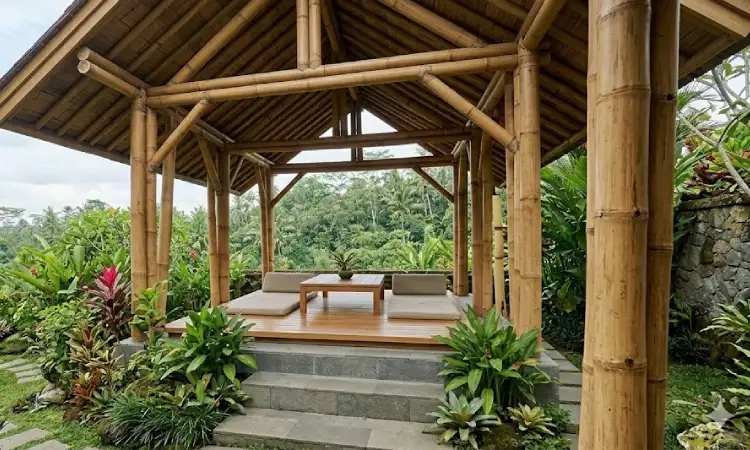 Gazebo Bambu Kombinasi Batu Alam, Sumber: Gemini AI