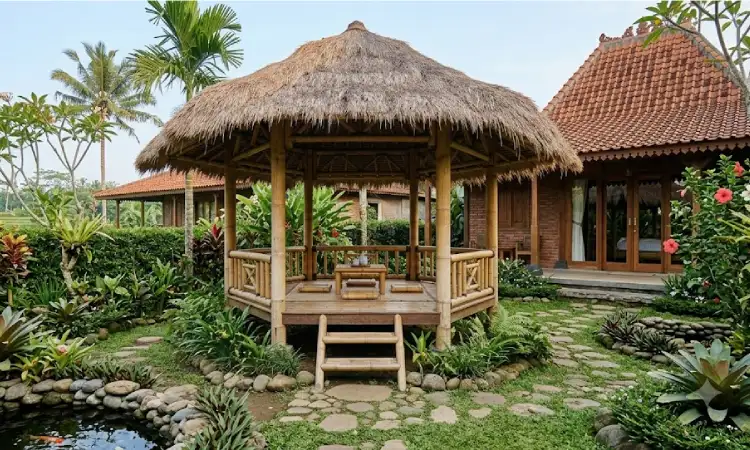 Gazebo dengan Atap Jerami, Sumber: Gemini AI