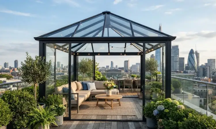 Gazebo dengan Atap Kaca, Sumber: AI